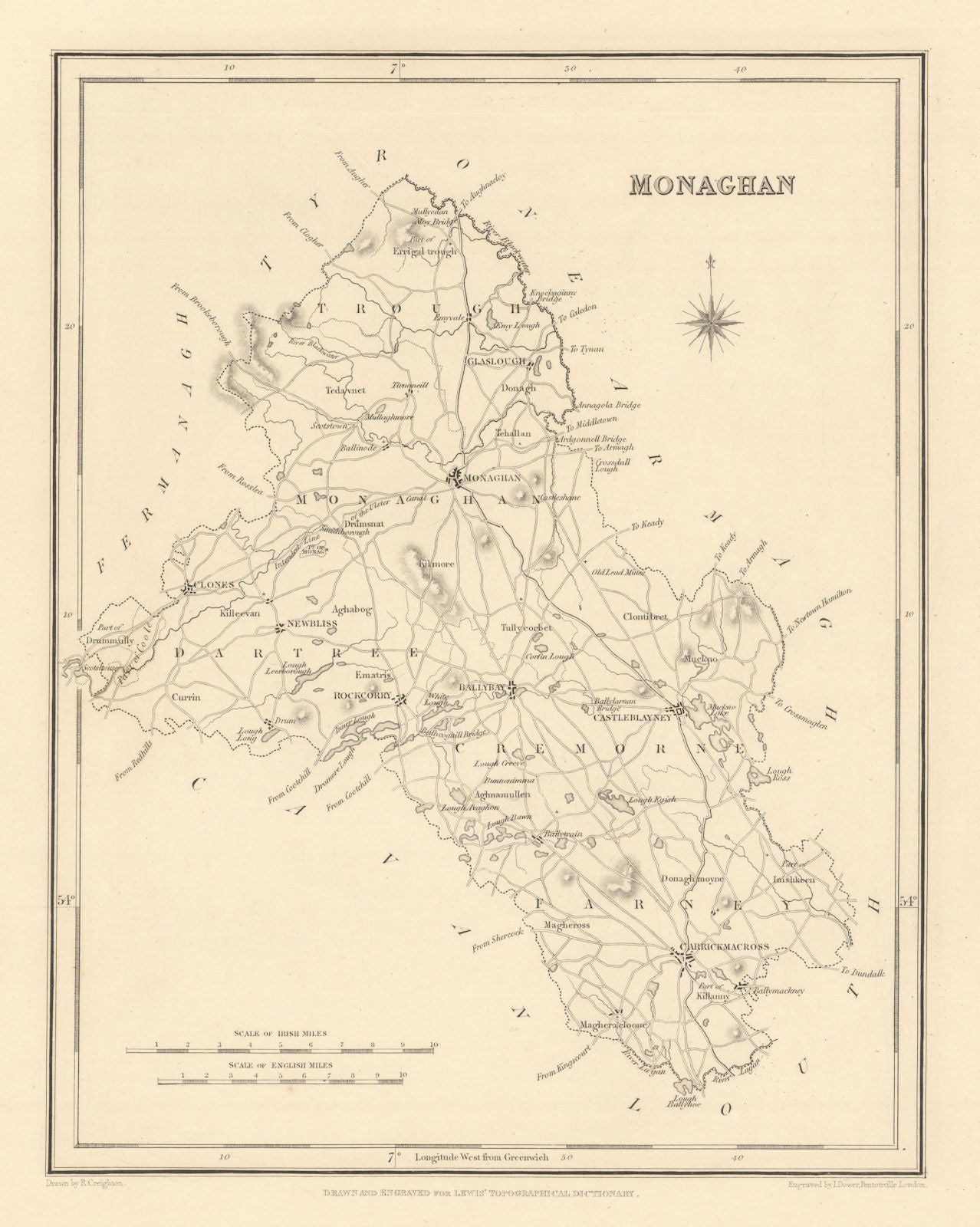 COUNTY MONAGHAN antique map for LEWIS by CREIGHTON & DOWER - Ireland 1837